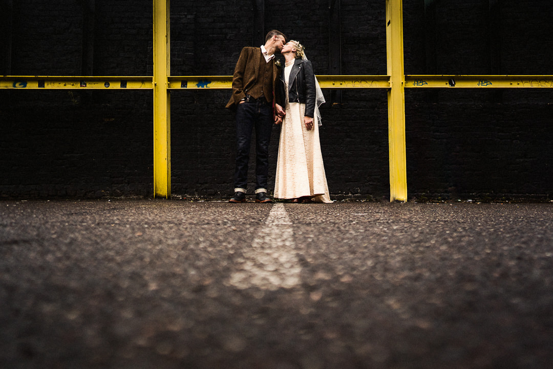 a couple portrait shot in East London after a micro wedding at Hackney Townhall