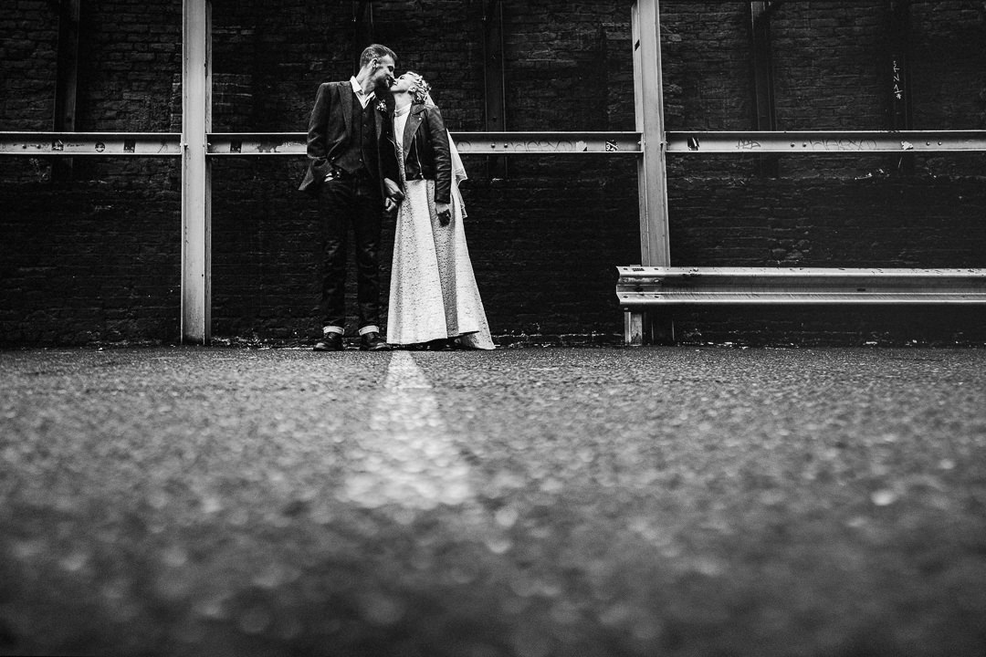 a wedding portrait in black and white shot after a Covid restricted wedding in London