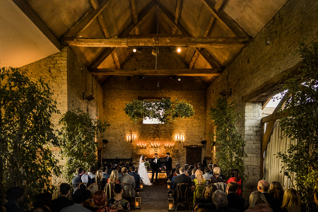 ceremony location shot of a winter wedding at Cripps barn in The Cotswolds