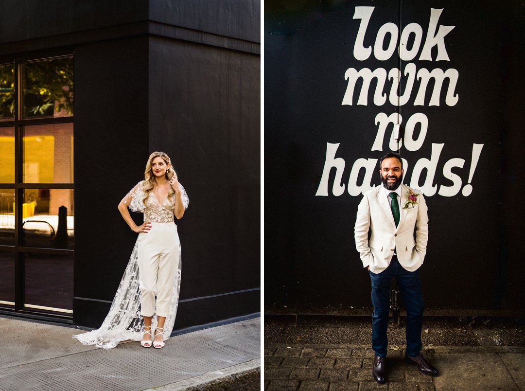 a bride and groom portrait on the streets of London 